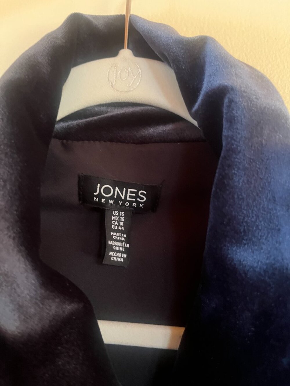 Jones New York Velvet Double‑Breasted Jacket Tonal Midnight Blue, Size 16 - Picture 2 of 6